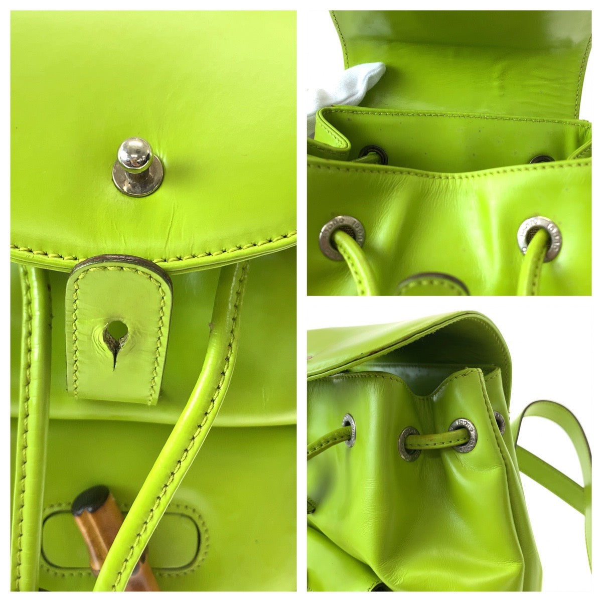GUCCI Backpack 003 2034 0030 leather Light Green Brown SilverMetal Mini Backpack Backpack Bamboo Women Used