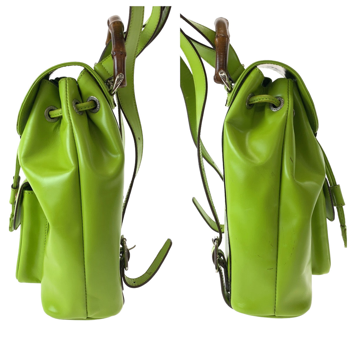 GUCCI Backpack 003 2034 0030 leather Light Green Brown SilverMetal Mini Backpack Backpack Bamboo Women Used
