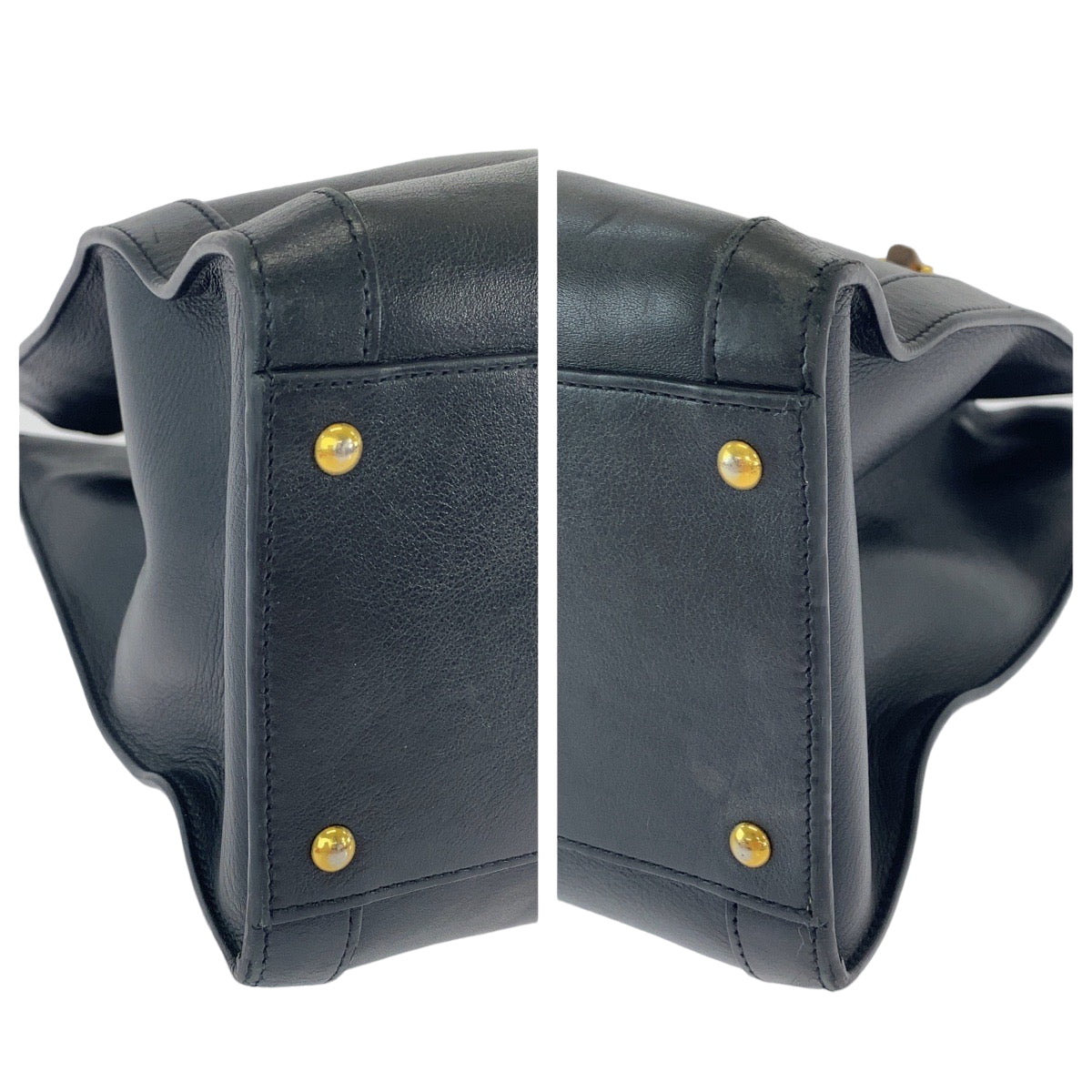 GUCCI Tote Bag 655658 leather Black GoldMetal Tote Bag Shoulder Bag Handbag 2way Bamboo Diana Women Used