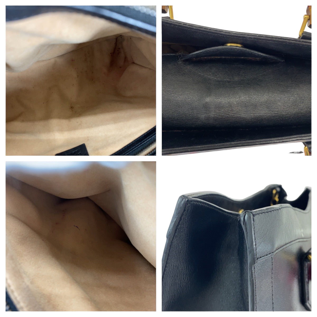 GUCCI Tote Bag 655658 leather Black GoldMetal Tote Bag Shoulder Bag Handbag 2way Bamboo Diana Women Used