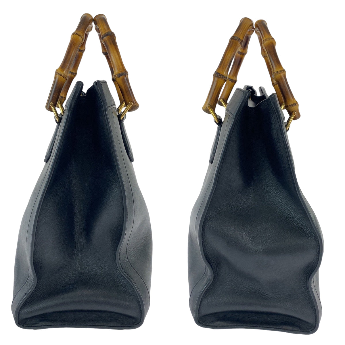 GUCCI Tote Bag 655658 leather Black GoldMetal Tote Bag Shoulder Bag Handbag 2way Bamboo Diana Women Used