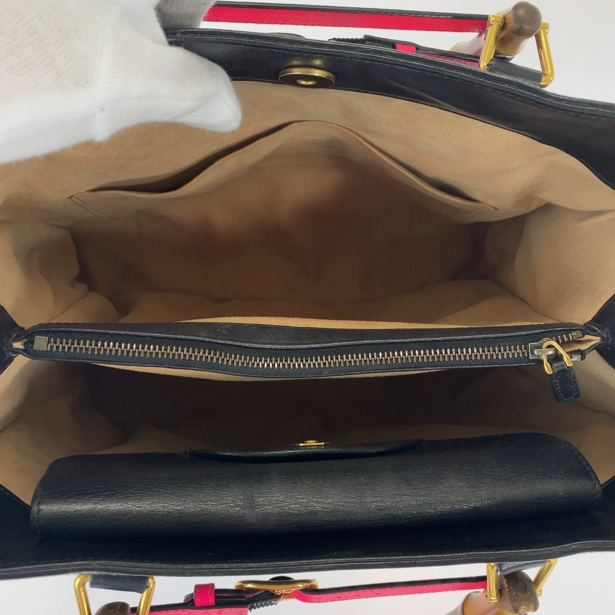 GUCCI Tote Bag 655658 leather Black GoldMetal Tote Bag Shoulder Bag Handbag 2way Bamboo Diana Women Used