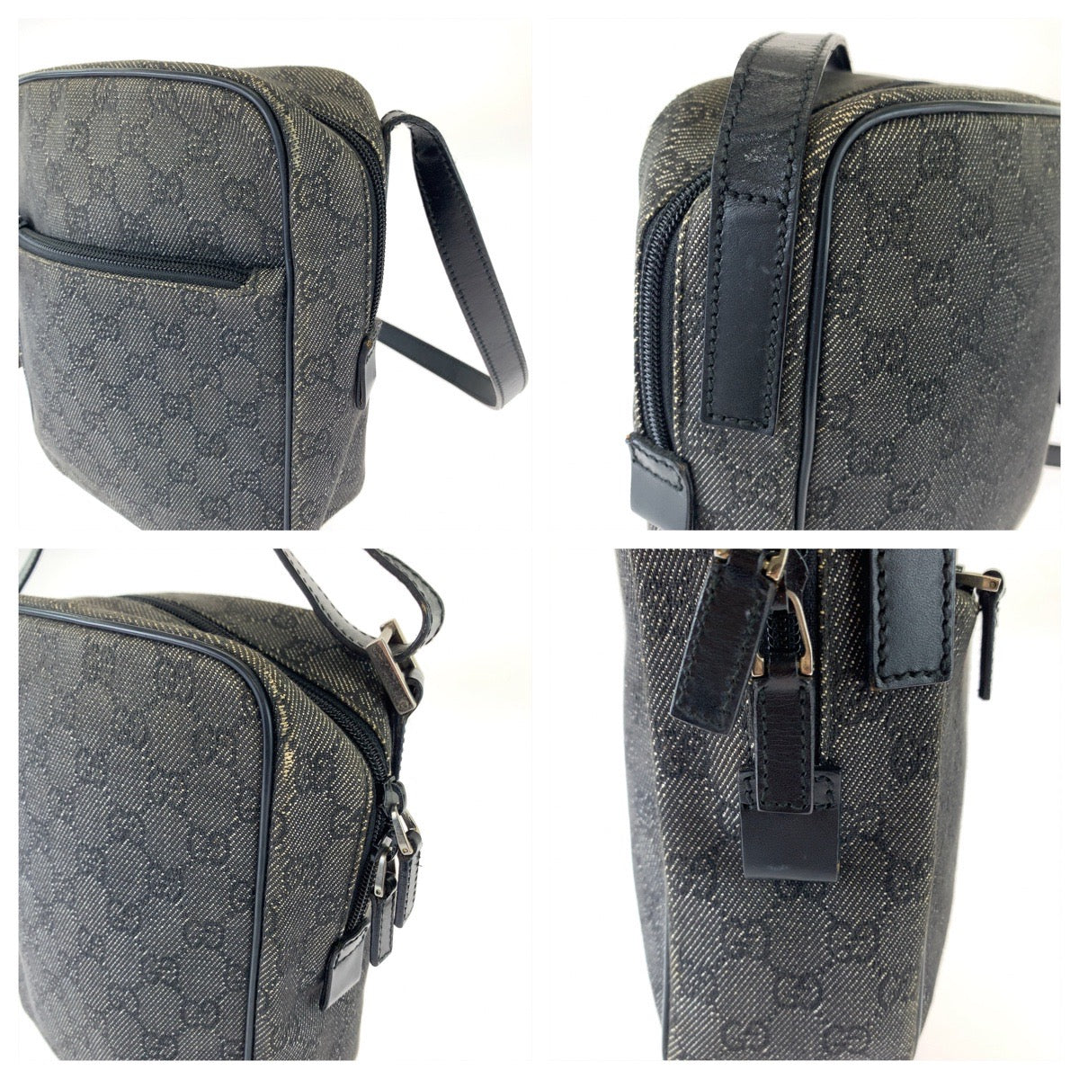 GUCCI Shoulder Bag 3136 GG canvas Grey Black SilverMetal Crossbody Shoulder Bag Pochette Women Used