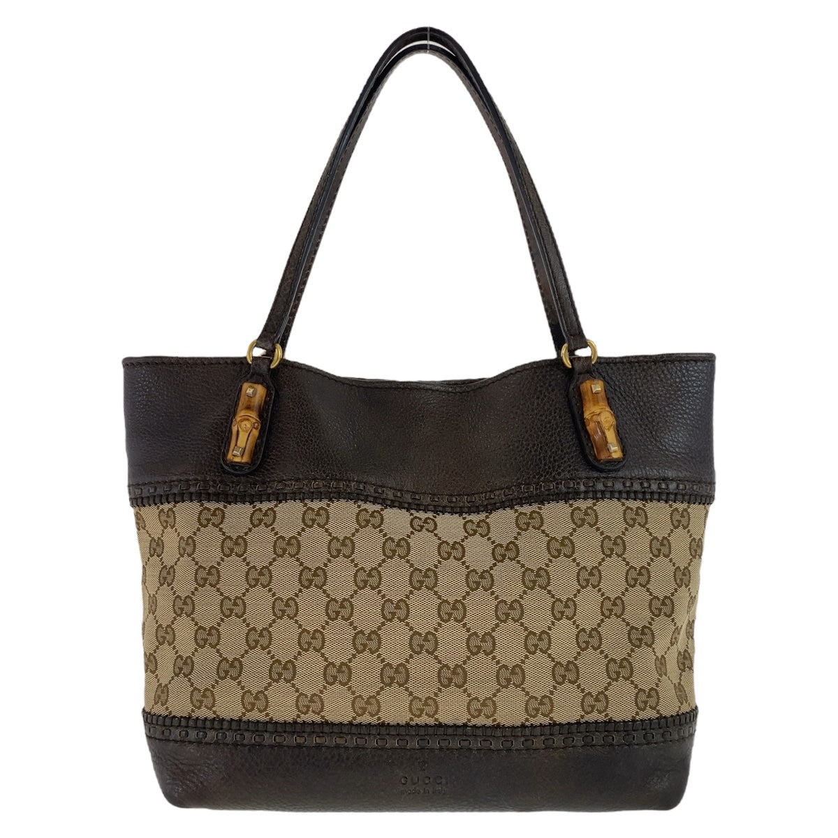 GUCCI Tote Bag 353125 GG canvas, leather Brown Gold Metal Tote Bag Shoulder Bag Handbag Bamboo Women Used