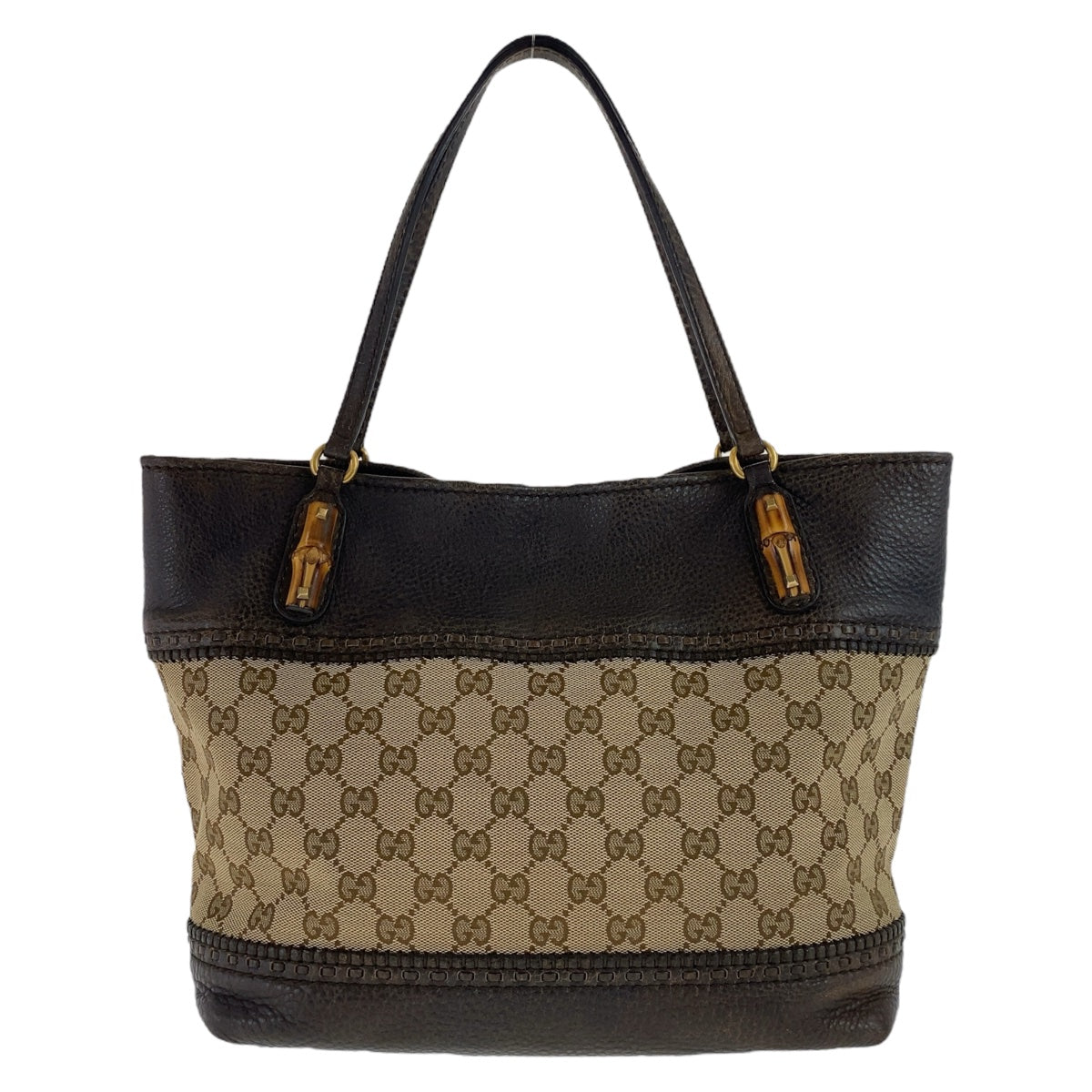 GUCCI Tote Bag 353125 GG canvas, leather Brown Gold Metal Tote Bag Shoulder Bag Handbag Bamboo Women Used