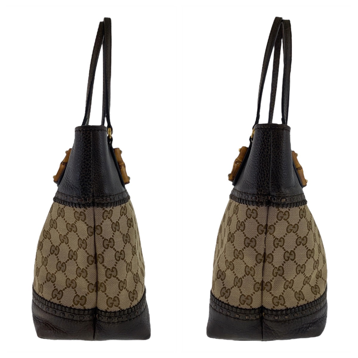 GUCCI Tote Bag 353125 GG canvas, leather Brown Gold Metal Tote Bag Shoulder Bag Handbag Bamboo Women Used
