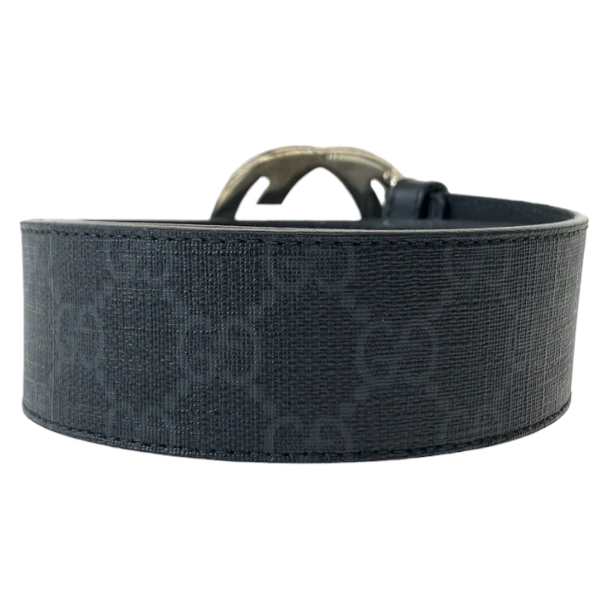 GUCCI belt 525040 GG Supreme Canvas Black Silver Metal Belt buckle Interlocking mens 34 Used