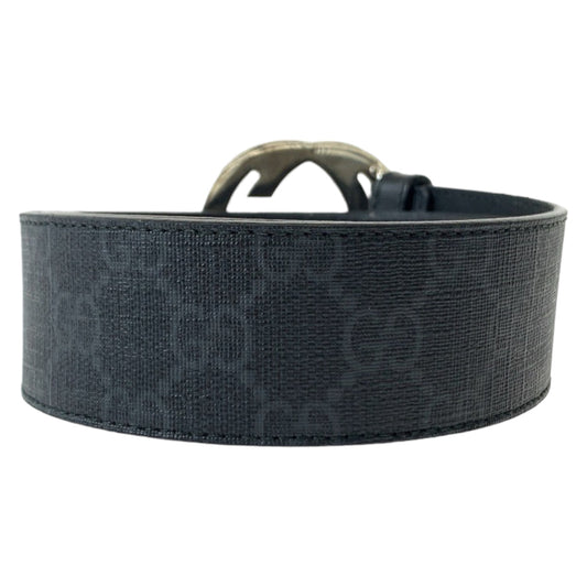 GUCCI belt 525040 GG Supreme Canvas Black Silver Metal Belt buckle Interlocking mens 34 Used