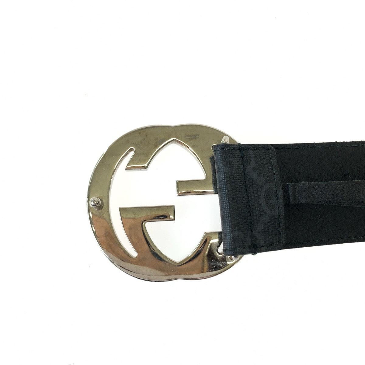 GUCCI belt 525040 GG Supreme Canvas Black Silver Metal Belt buckle Interlocking mens 34 Used