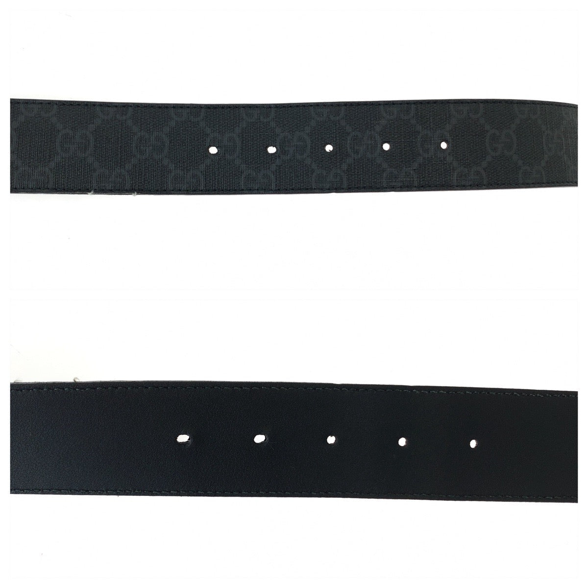 GUCCI belt 525040 GG Supreme Canvas Black Silver Metal Belt buckle Interlocking mens 34 Used
