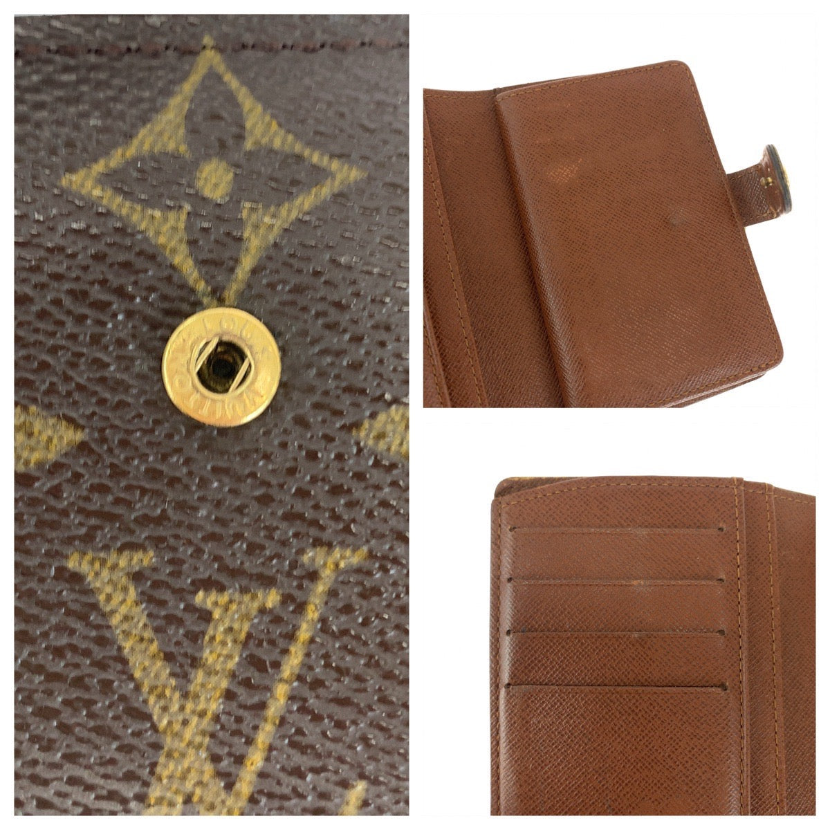 LOUIS VUITTON Bifold Wallet M61674 PVC Brown Gold Metal Purse Folding Wallet Compact Wallet Monogram Portefeuille Viennoiserie Women Used