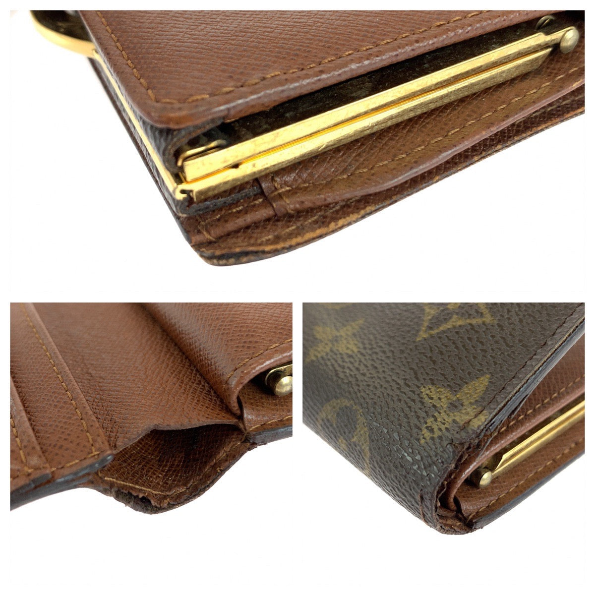 LOUIS VUITTON Bifold Wallet M61674 PVC Brown Gold Metal Purse Folding Wallet Compact Wallet Monogram Portefeuille Viennoiserie Women Used