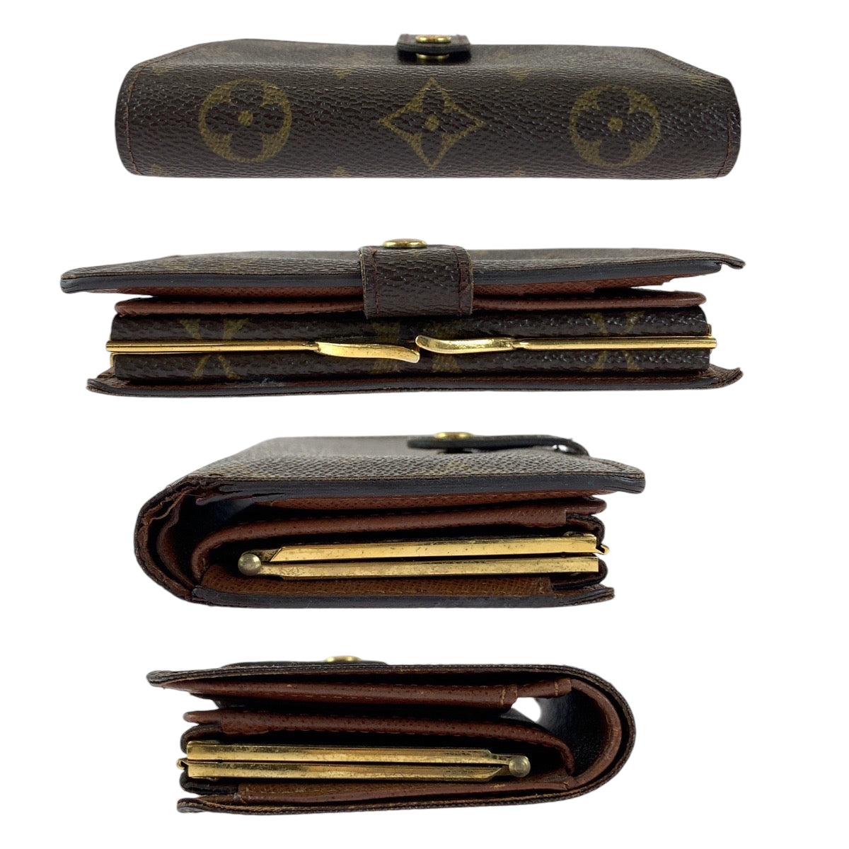 LOUIS VUITTON Bifold Wallet M61674 PVC Brown Gold Metal Purse Folding Wallet Compact Wallet Monogram Portefeuille Viennoiserie Women Used