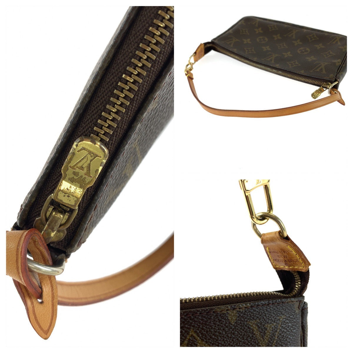 LOUIS VUITTON Handbag M40712 PVC Brown Gold Metal Handbag accessory pouch Monogram Accesspo Women Used
