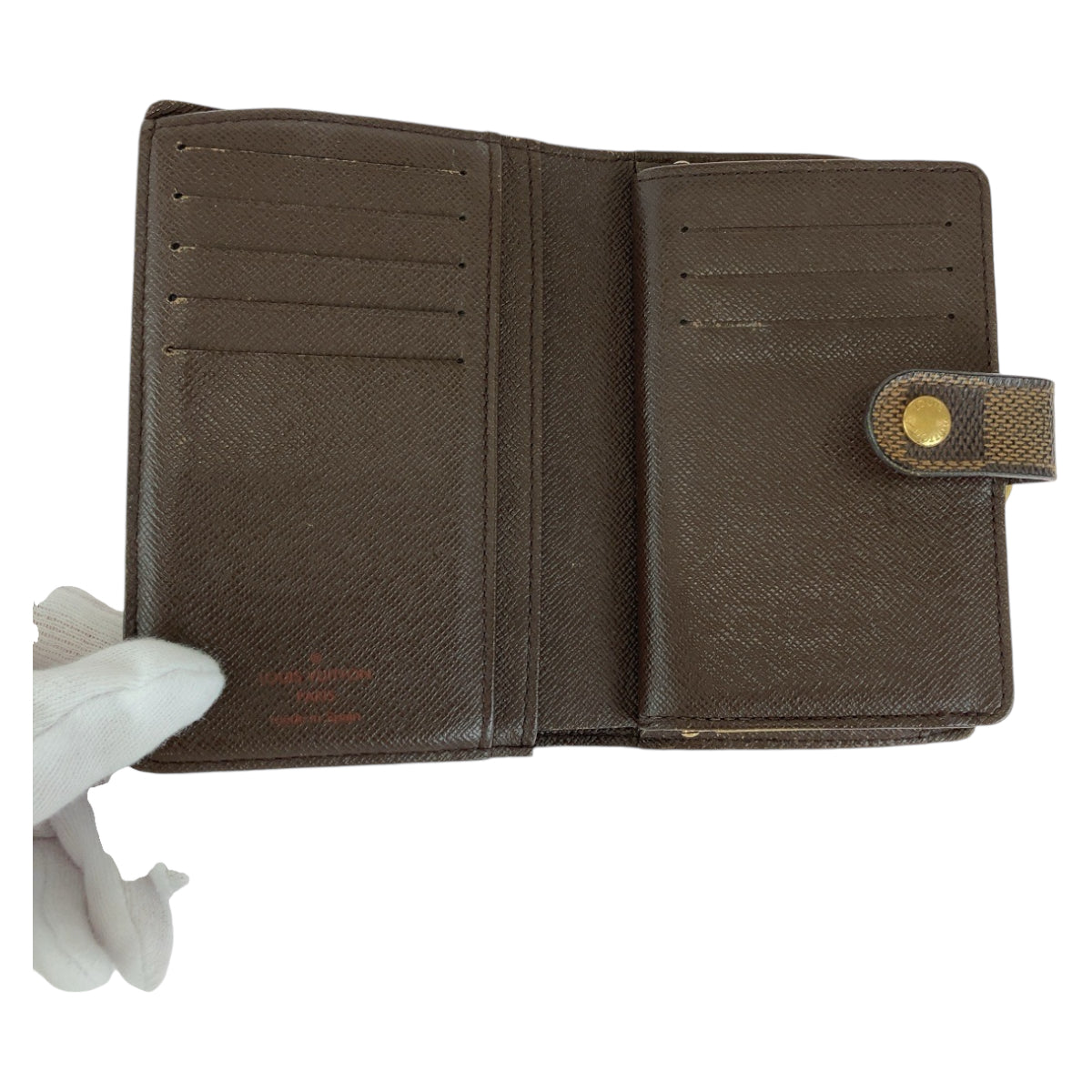 LOUIS VUITTON Bifold Wallet N61674 PVC Brown Gold Metal Purse Folding Wallet Compact Wallet Damier Ebene Portefeuille Viennoiserie Women Used