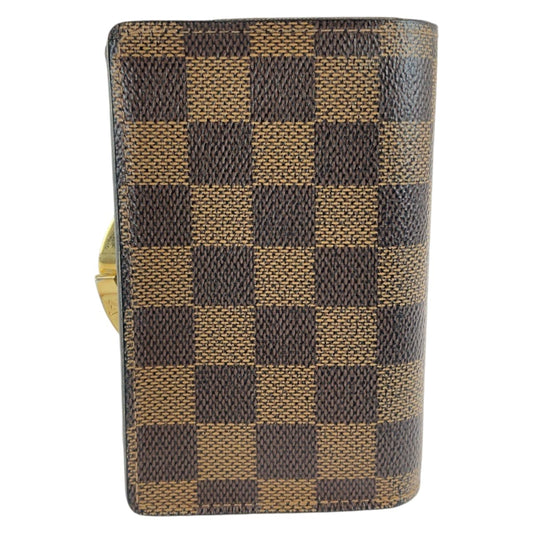 LOUIS VUITTON Bifold Wallet N61674 PVC Brown Gold Metal Purse Folding Wallet Compact Wallet Damier Ebene Portefeuille Viennoiserie Women Used