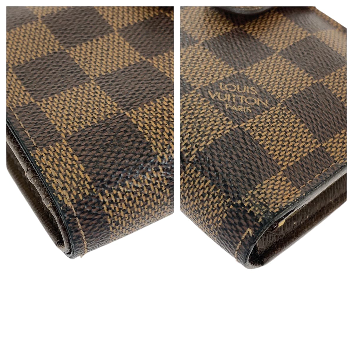 LOUIS VUITTON Bifold Wallet N61674 PVC Brown Gold Metal Purse Folding Wallet Compact Wallet Damier Ebene Portefeuille Viennoiserie Women Used