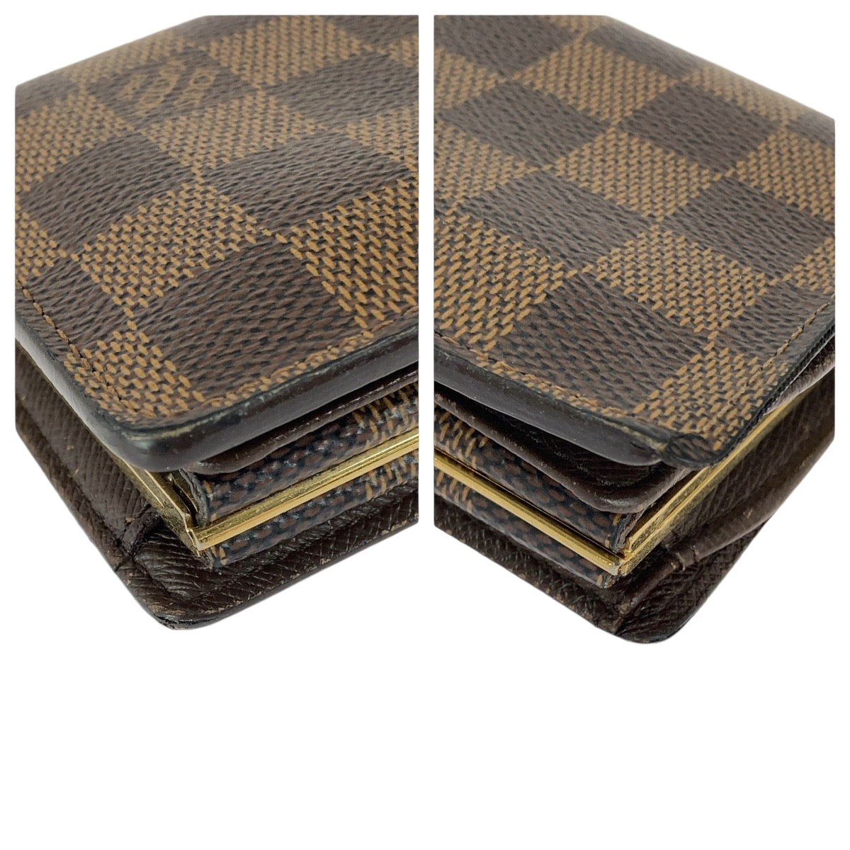 LOUIS VUITTON Bifold Wallet N61674 PVC Brown Gold Metal Purse Folding Wallet Compact Wallet Damier Ebene Portefeuille Viennoiserie Women Used