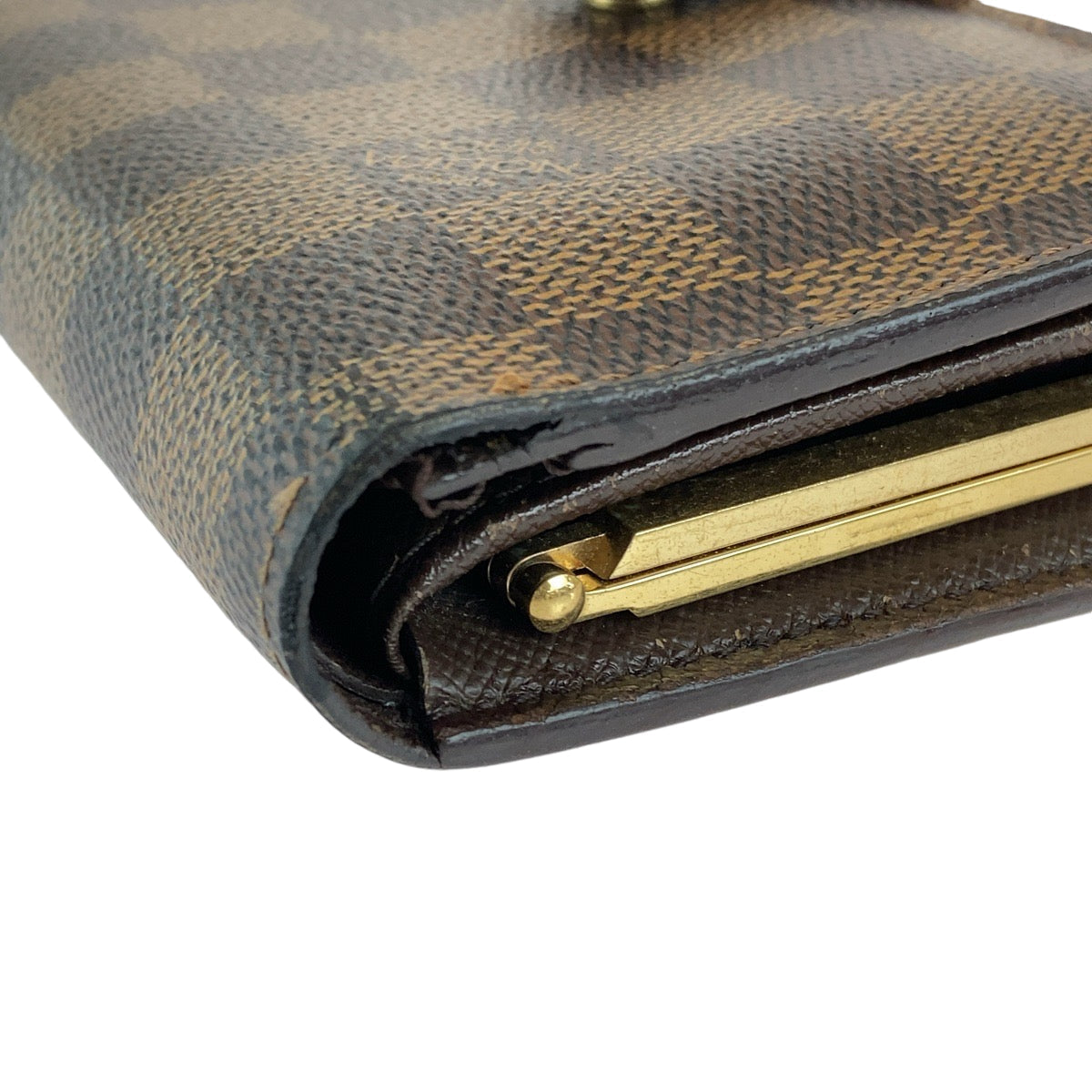 LOUIS VUITTON Bifold Wallet N61674 PVC Brown Gold Metal Purse Folding Wallet Compact Wallet Damier Ebene Portefeuille Viennoiserie Women Used