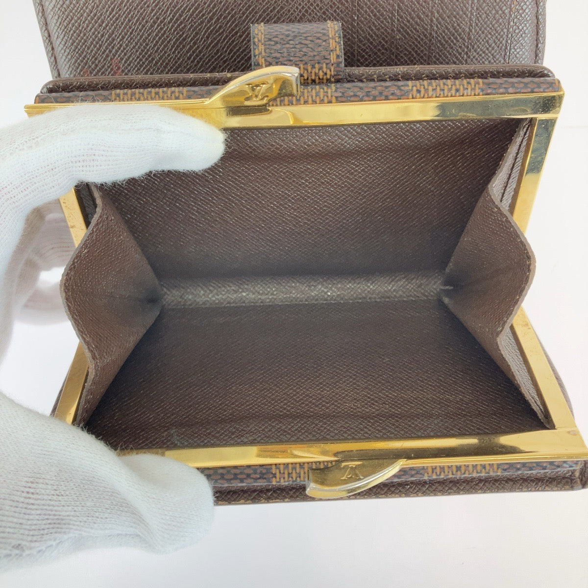 LOUIS VUITTON Bifold Wallet N61674 PVC Brown Gold Metal Purse Folding Wallet Compact Wallet Damier Ebene Portefeuille Viennoiserie Women Used