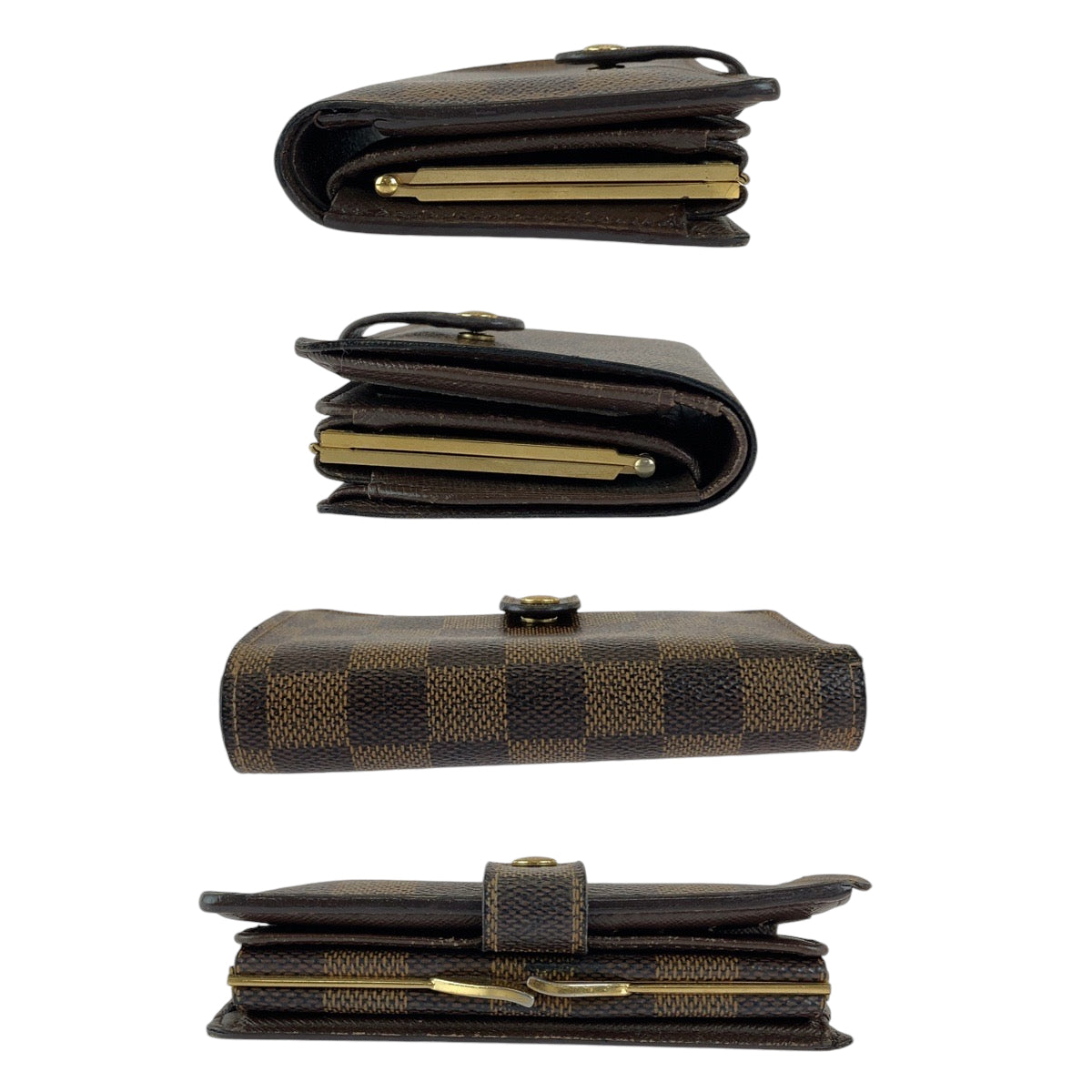 LOUIS VUITTON Bifold Wallet N61674 PVC Brown Gold Metal Purse Folding Wallet Compact Wallet Damier Ebene Portefeuille Viennoiserie Women Used