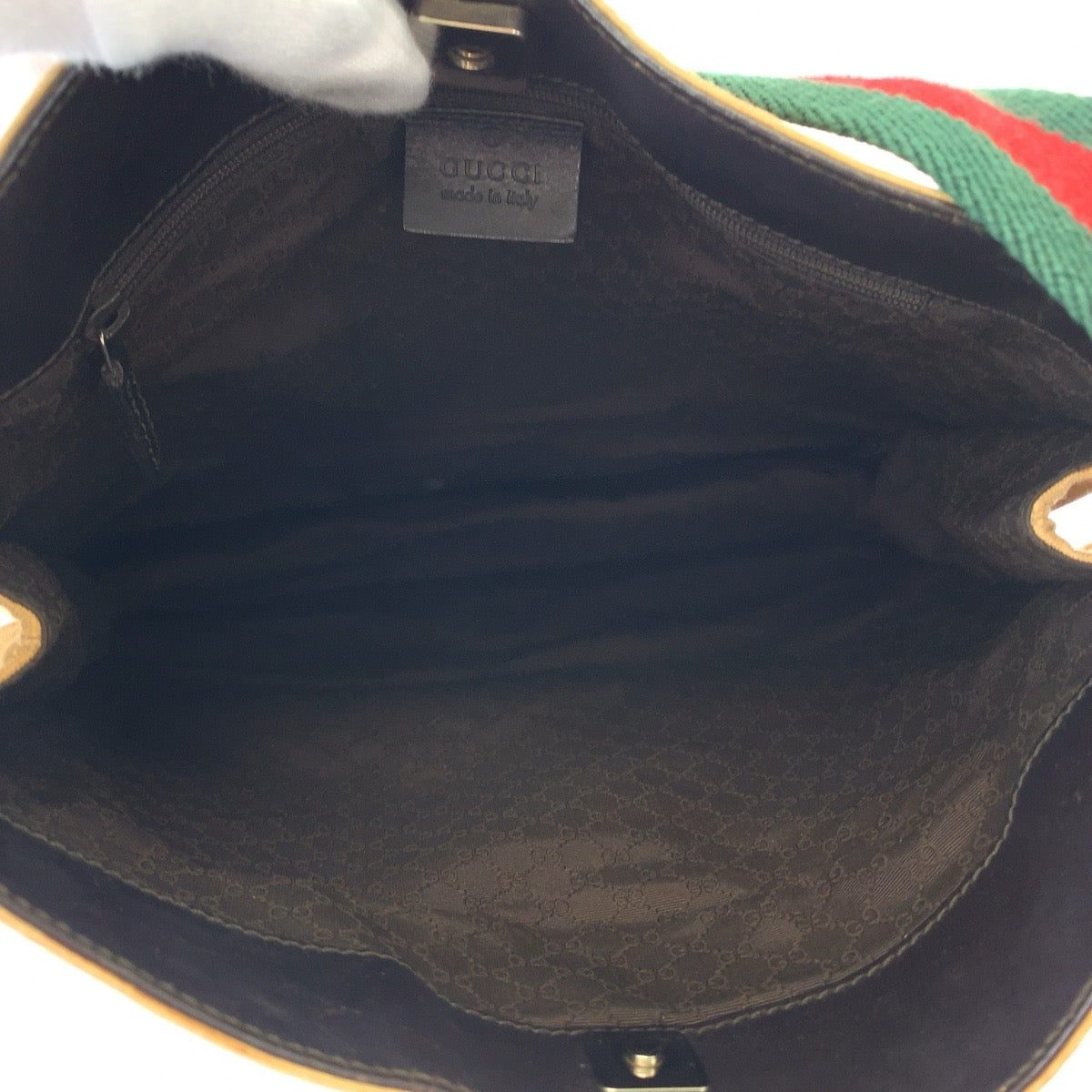 GUCCI Shoulder Bag 001 4321 canvas Beige Red Green SilverMetal Hobo One Shoulder Bag Sherry line Women Used