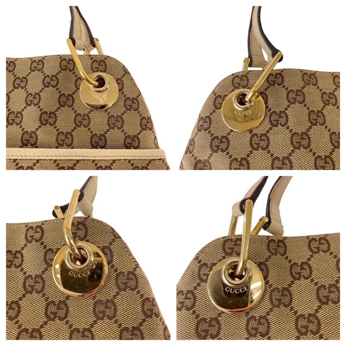 GUCCI Shoulder Bag 121023 GG canvas Beige Brown Ivory Gold Metal Shoulder Bag Tote Bag Women Used