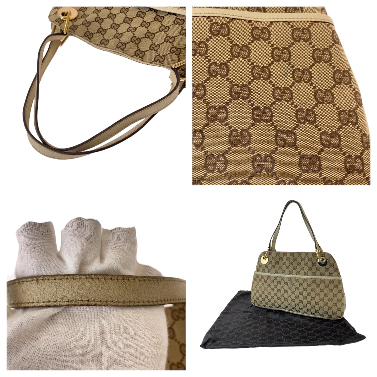 GUCCI Shoulder Bag 121023 GG canvas Beige Brown Ivory Gold Metal Shoulder Bag Tote Bag Women Used