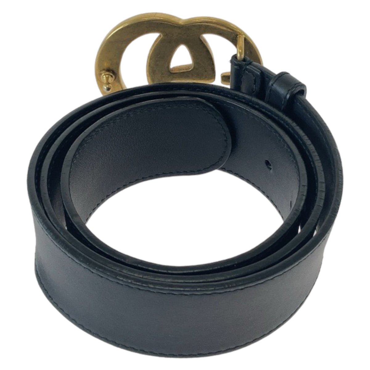 GUCCI belt 400593 leather Black Gold Metal GG Marmont mens 30 Used