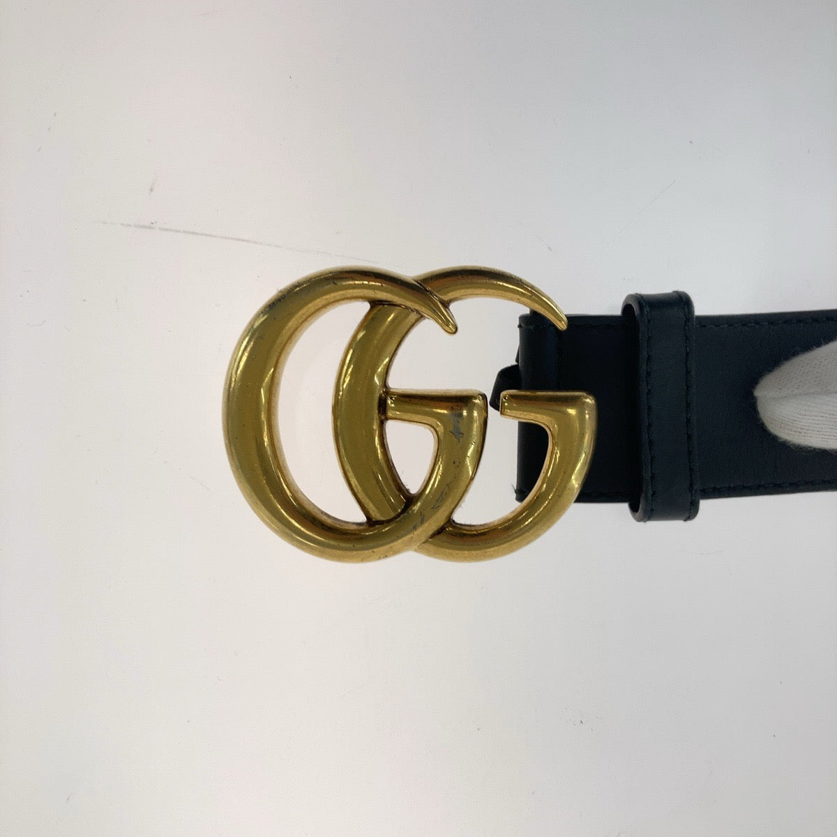 GUCCI belt 400593 leather Black Gold Metal GG Marmont mens 30 Used