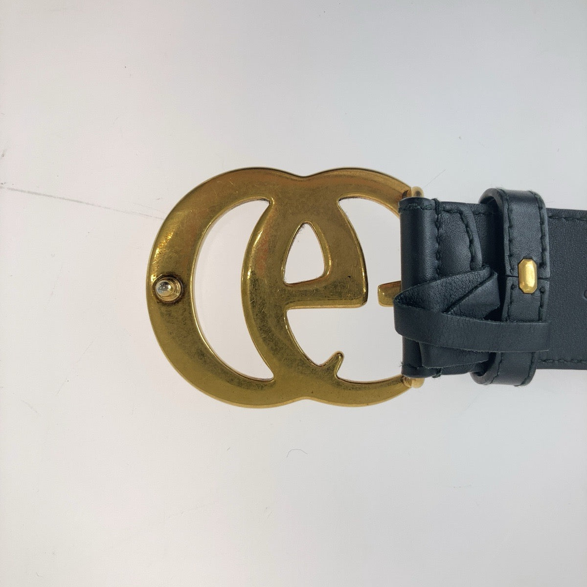 GUCCI belt 400593 leather Black Gold Metal GG Marmont mens 30 Used