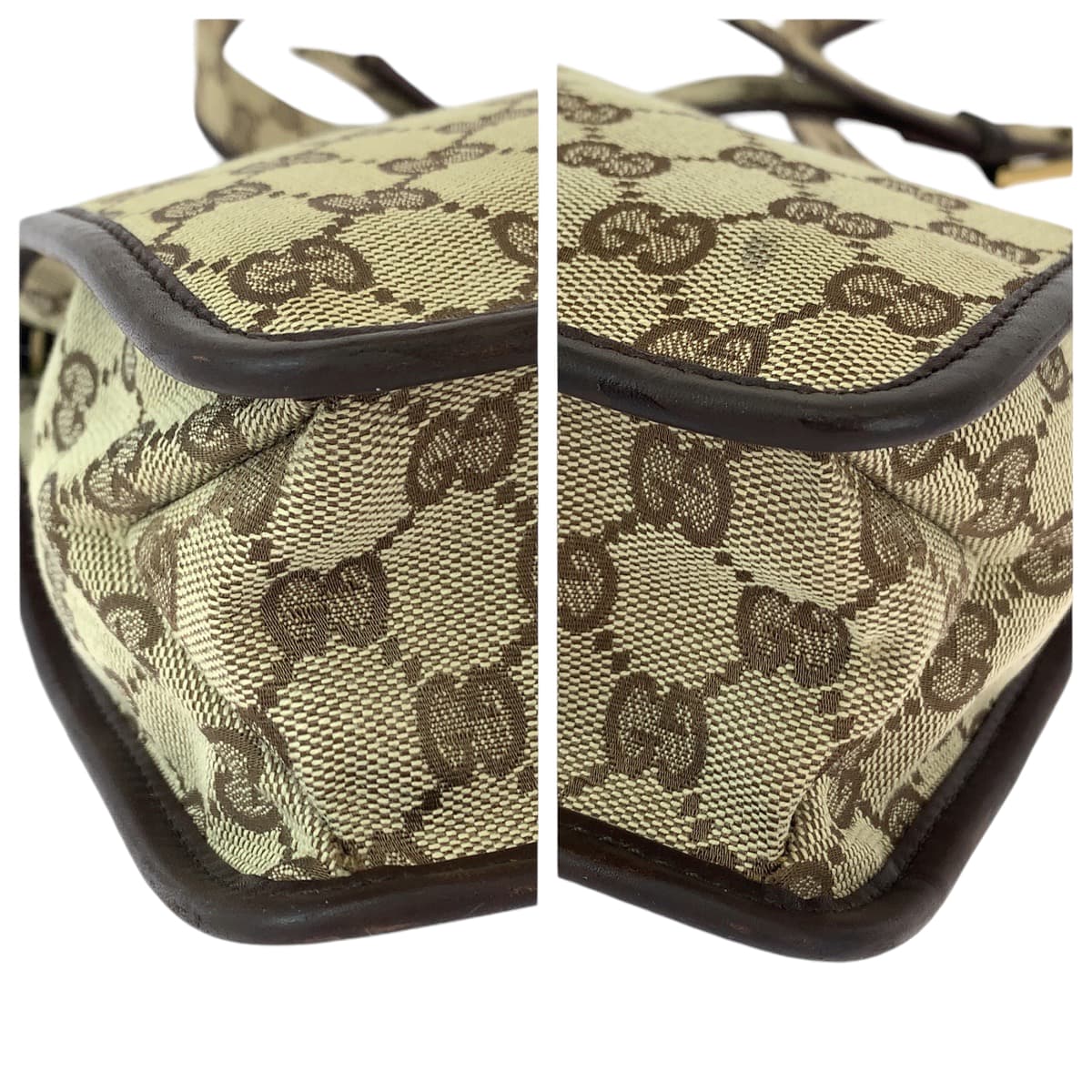 GUCCI Shoulder Bag 91762 GG canvas Beige Brown Gold Metal Shoulder Bag pochette Plate charm Women Used