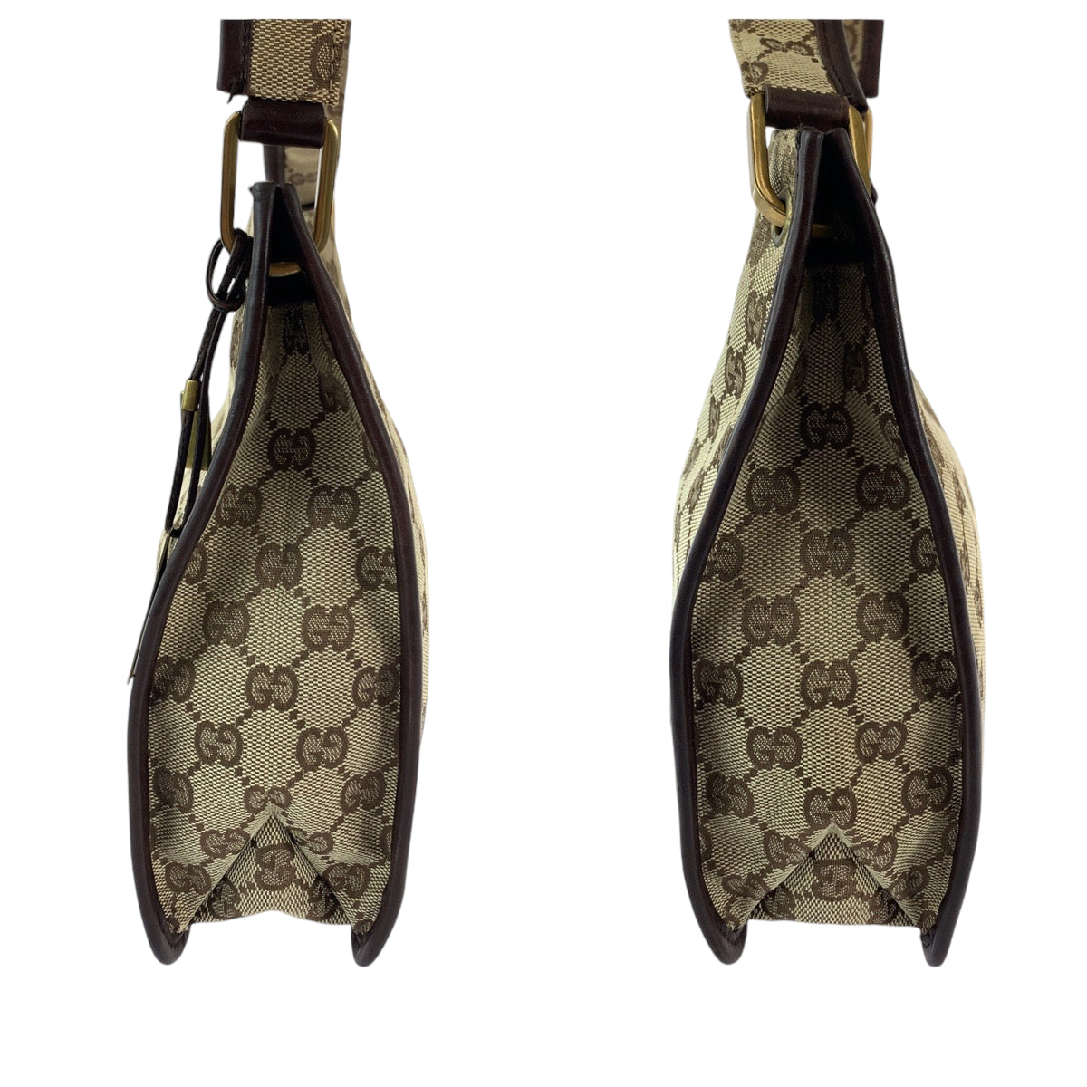 GUCCI Shoulder Bag 91762 GG canvas Beige Brown Gold Metal Shoulder Bag pochette Plate charm Women Used