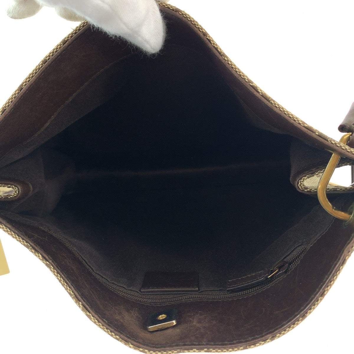 GUCCI Shoulder Bag 91762 GG canvas Beige Brown Gold Metal Shoulder Bag pochette Plate charm Women Used