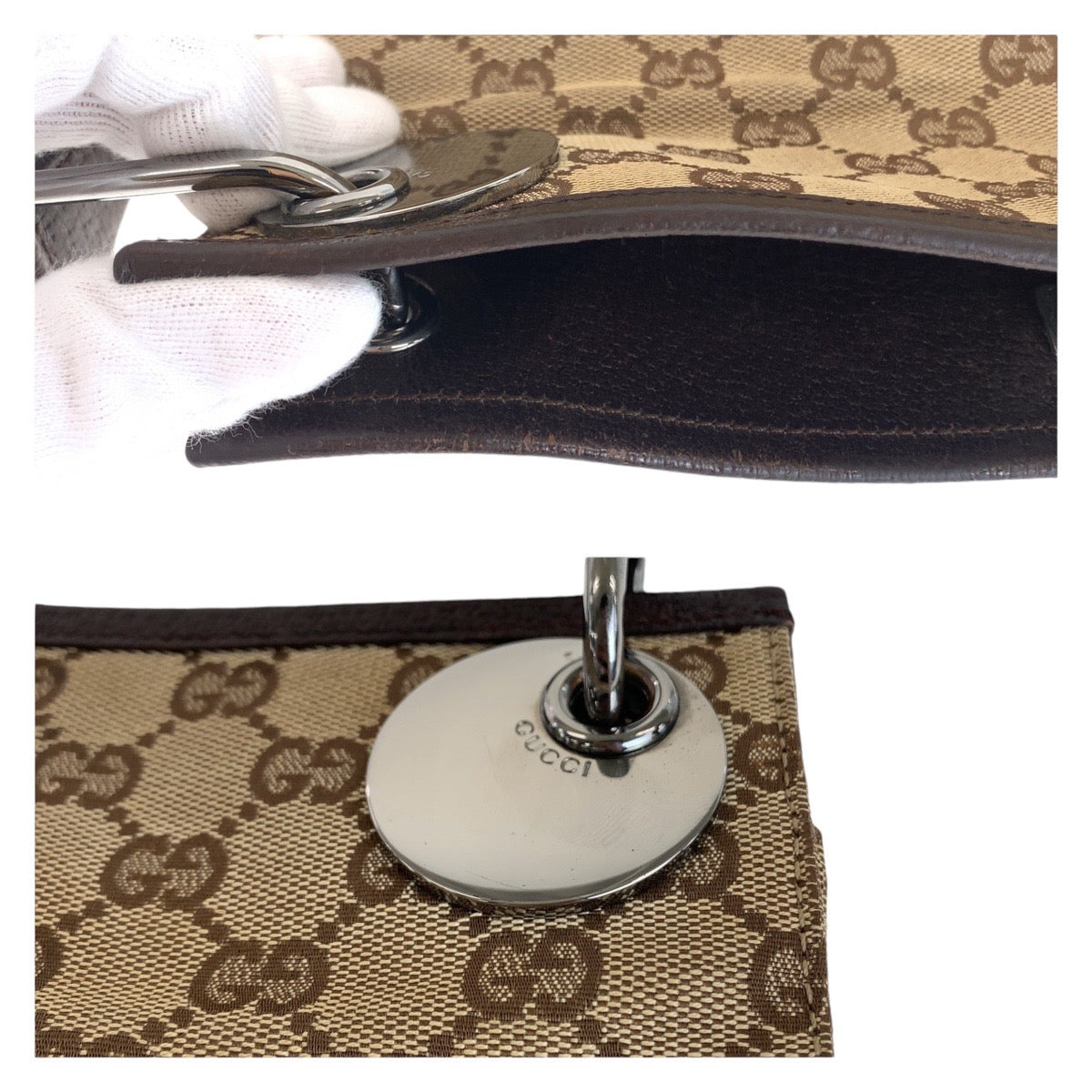 GUCCI Shoulder Bag 120841 GG canvas, leather Brown Silver Metal Shoulder Bag pochette Women Used