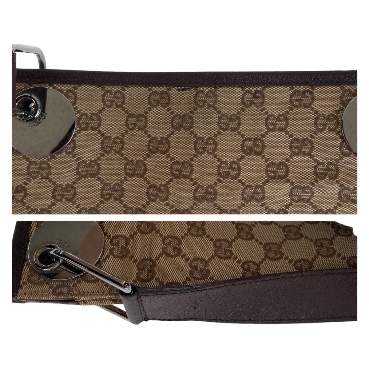 GUCCI Shoulder Bag 120841 GG canvas, leather Brown Silver Metal Shoulder Bag pochette Women Used