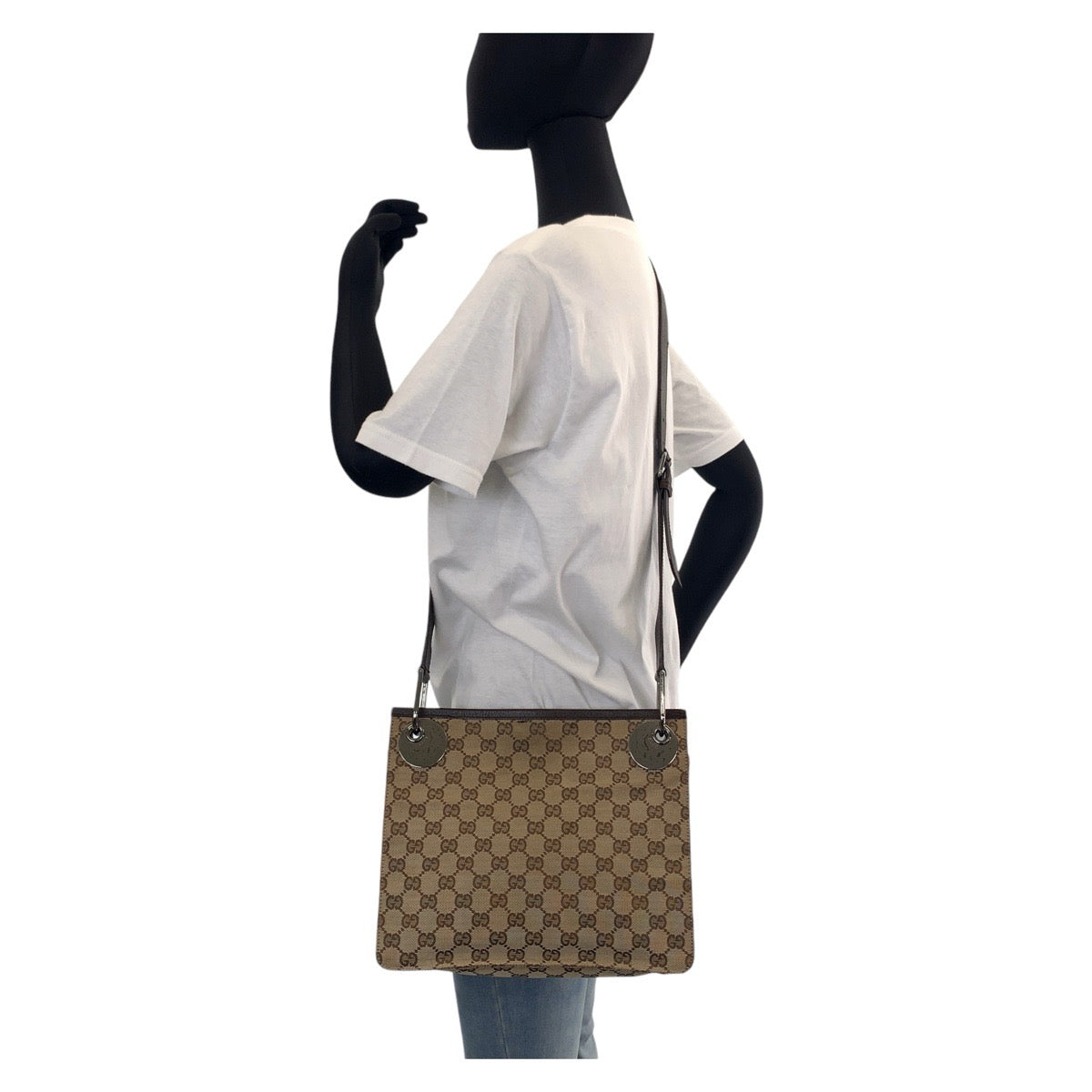GUCCI Shoulder Bag 120841 GG canvas, leather Brown Silver Metal Shoulder Bag pochette Women Used