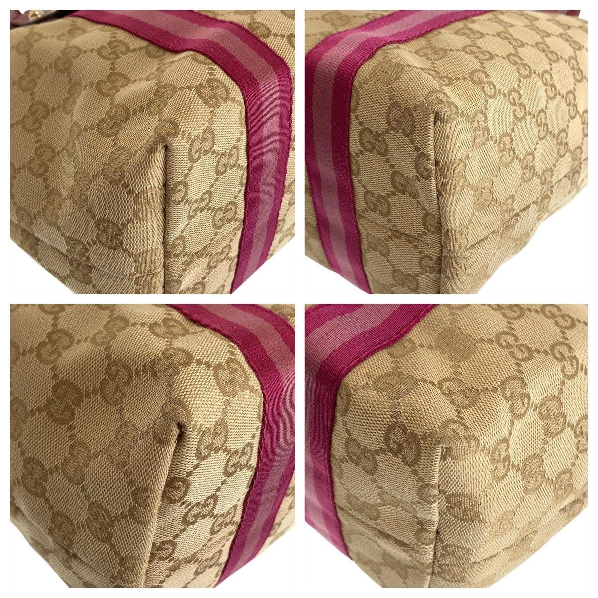 GUCCI Tote Bag 137396 GG canvas, leather Beige Pink Gold Metal Tote Bag Handbag Shoulder Bag Sherry GG pattern Women Used