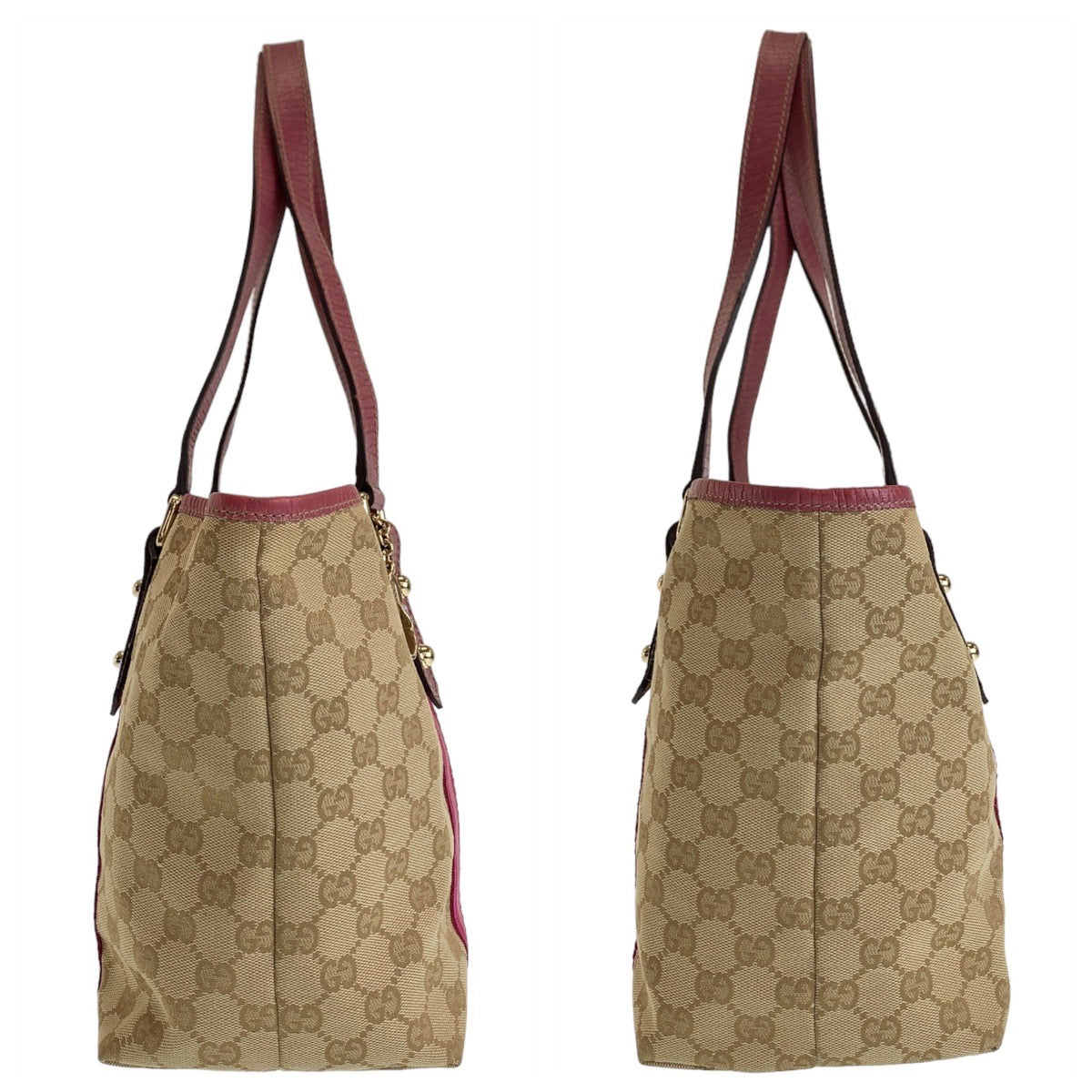GUCCI Tote Bag 137396 GG canvas, leather Beige Pink Gold Metal Tote Bag Handbag Shoulder Bag Sherry GG pattern Women Used