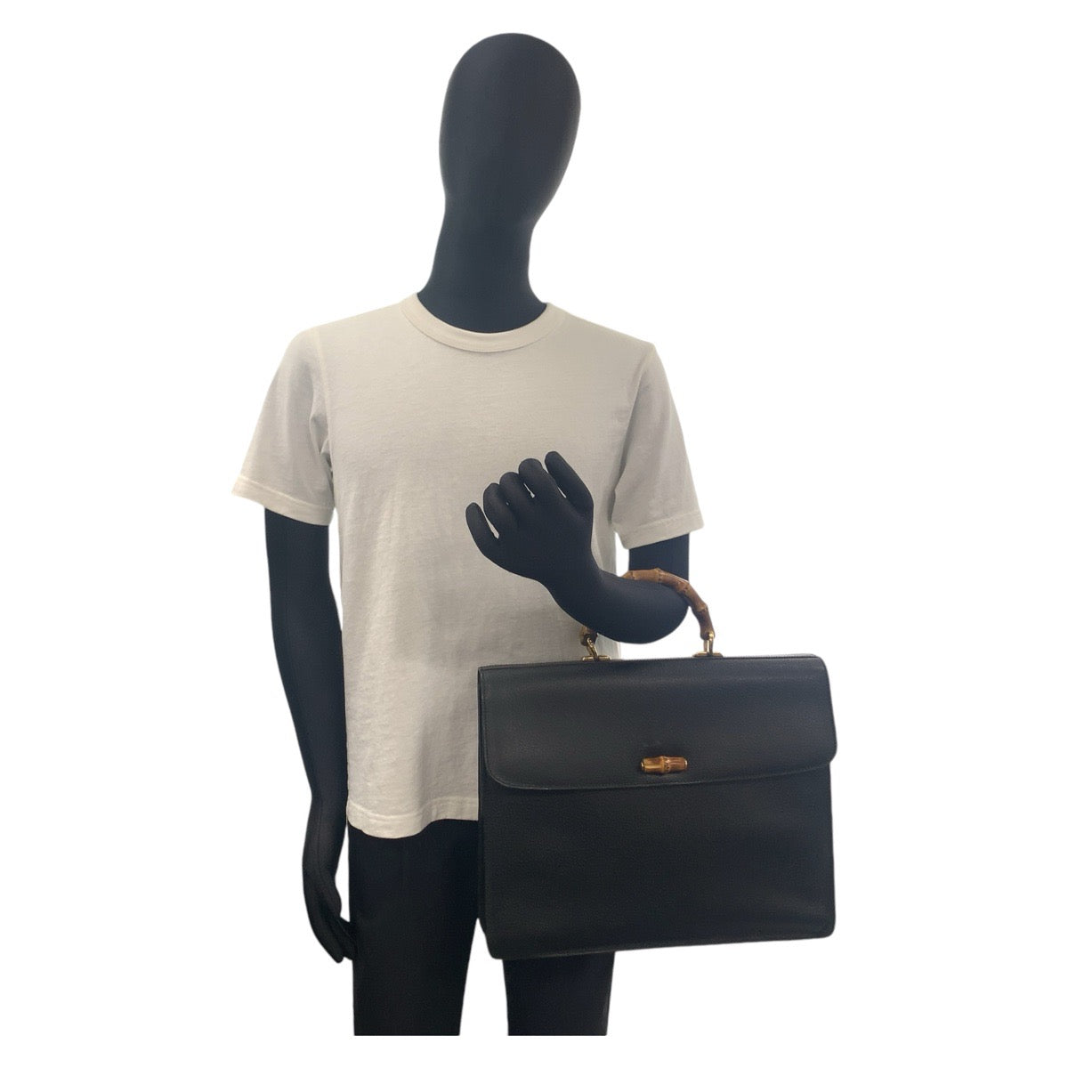 GUCCI Business bag 015.1046.3304 leather Black GoldMetal Business bag briefcase A4 compatible Bamboo Old Gucci mens Used