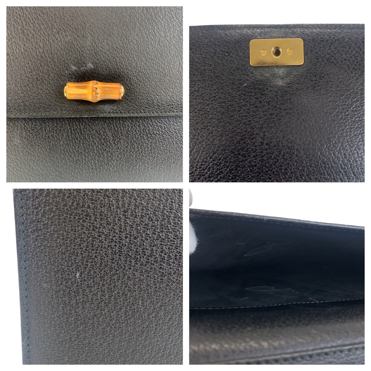 GUCCI Business bag 015.1046.3304 leather Black GoldMetal Business bag briefcase A4 compatible Bamboo Old Gucci mens Used