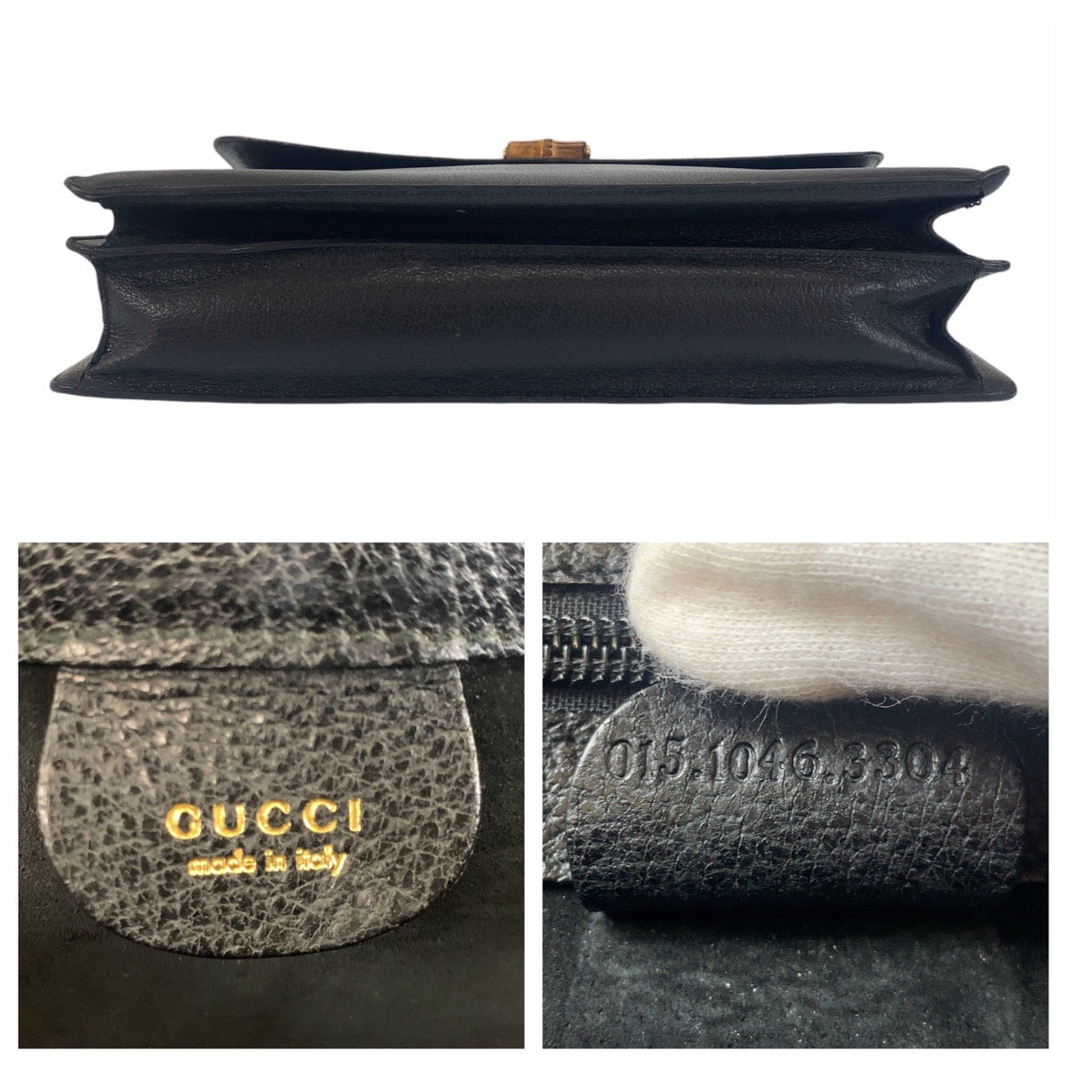 GUCCI Business bag 015.1046.3304 leather Black GoldMetal Business bag briefcase A4 compatible Bamboo Old Gucci mens Used