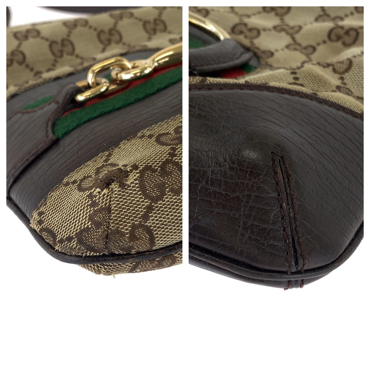 GUCCI Shoulder Bag 141506 GG canvas Brown Beige Gold Metal Shoulder Bag Crossbody Pochette Sherry line horsebit Women Used