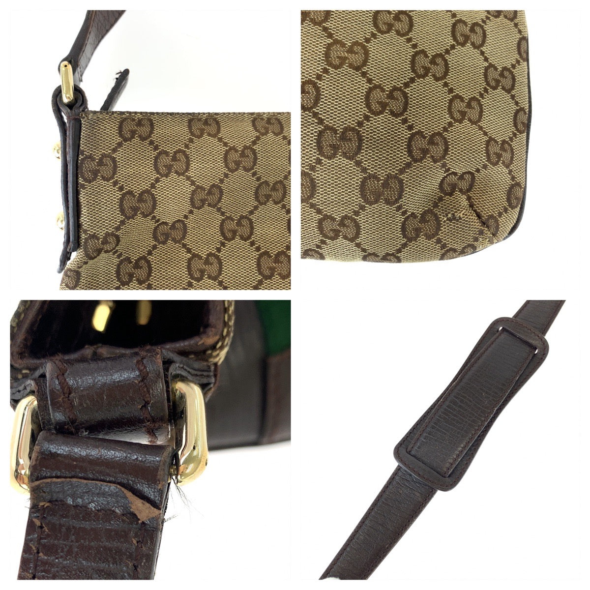 GUCCI Shoulder Bag 141506 GG canvas Brown Beige Gold Metal Shoulder Bag Crossbody Pochette Sherry line horsebit Women Used
