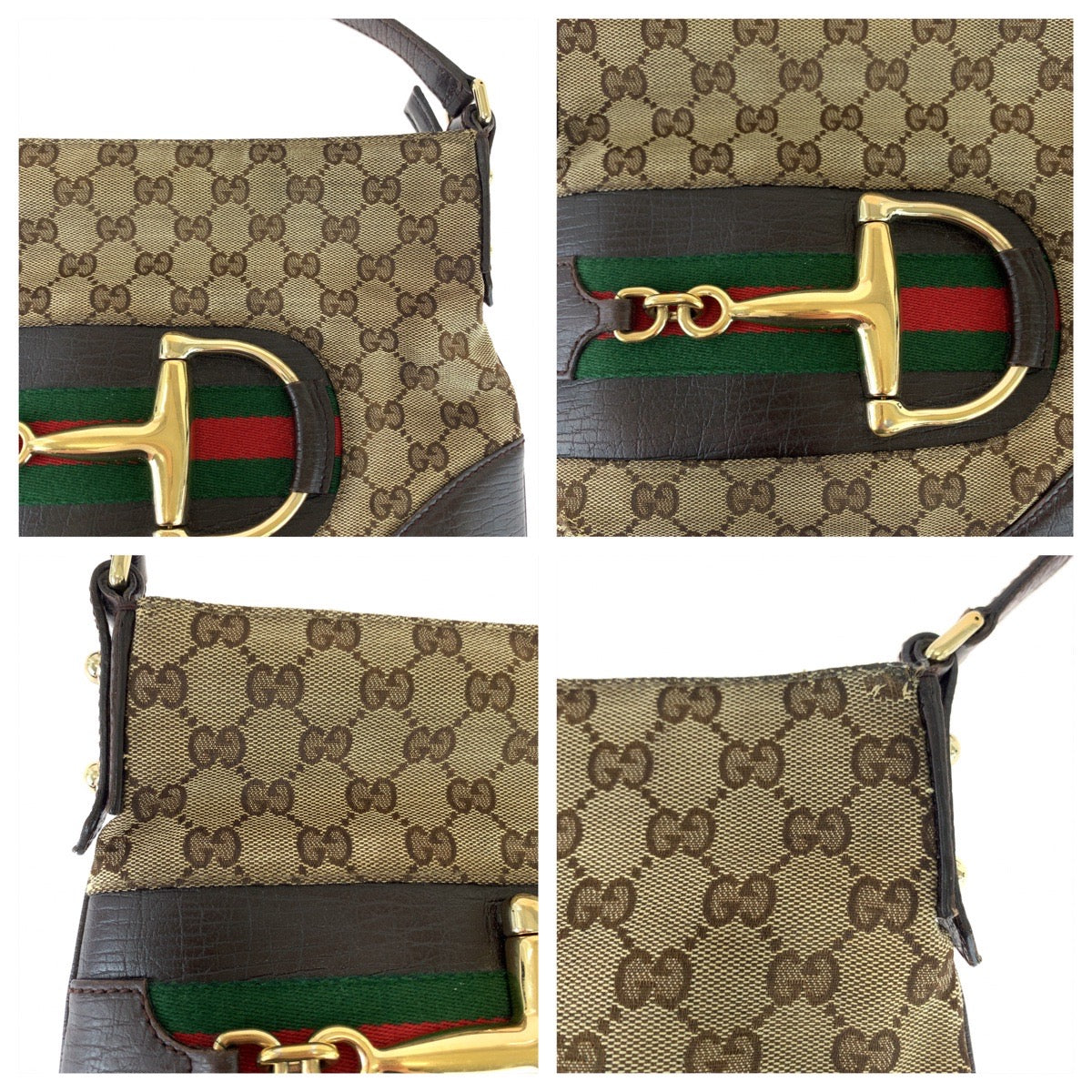 GUCCI Shoulder Bag 141506 GG canvas Brown Beige Gold Metal Shoulder Bag Crossbody Pochette Sherry line horsebit Women Used