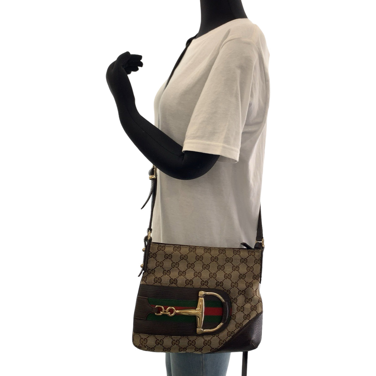 GUCCI Shoulder Bag 141506 GG canvas Brown Beige Gold Metal Shoulder Bag Crossbody Pochette Sherry line horsebit Women Used