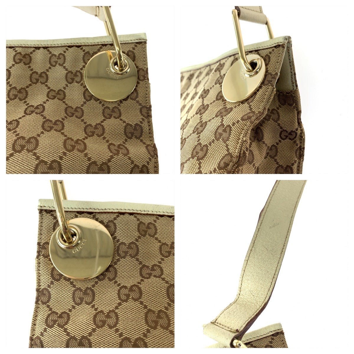 GUCCI Shoulder Bag 120841 GG canvas Brown Beige Gold Metal Shoulder Bag Crossbody Women Used