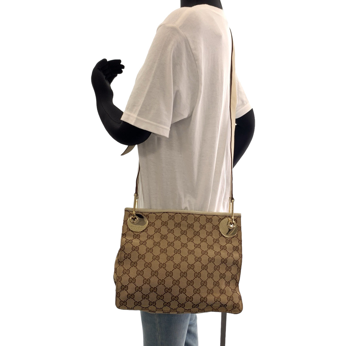 GUCCI Shoulder Bag 120841 GG canvas Brown Beige Gold Metal Shoulder Bag Crossbody Women Used