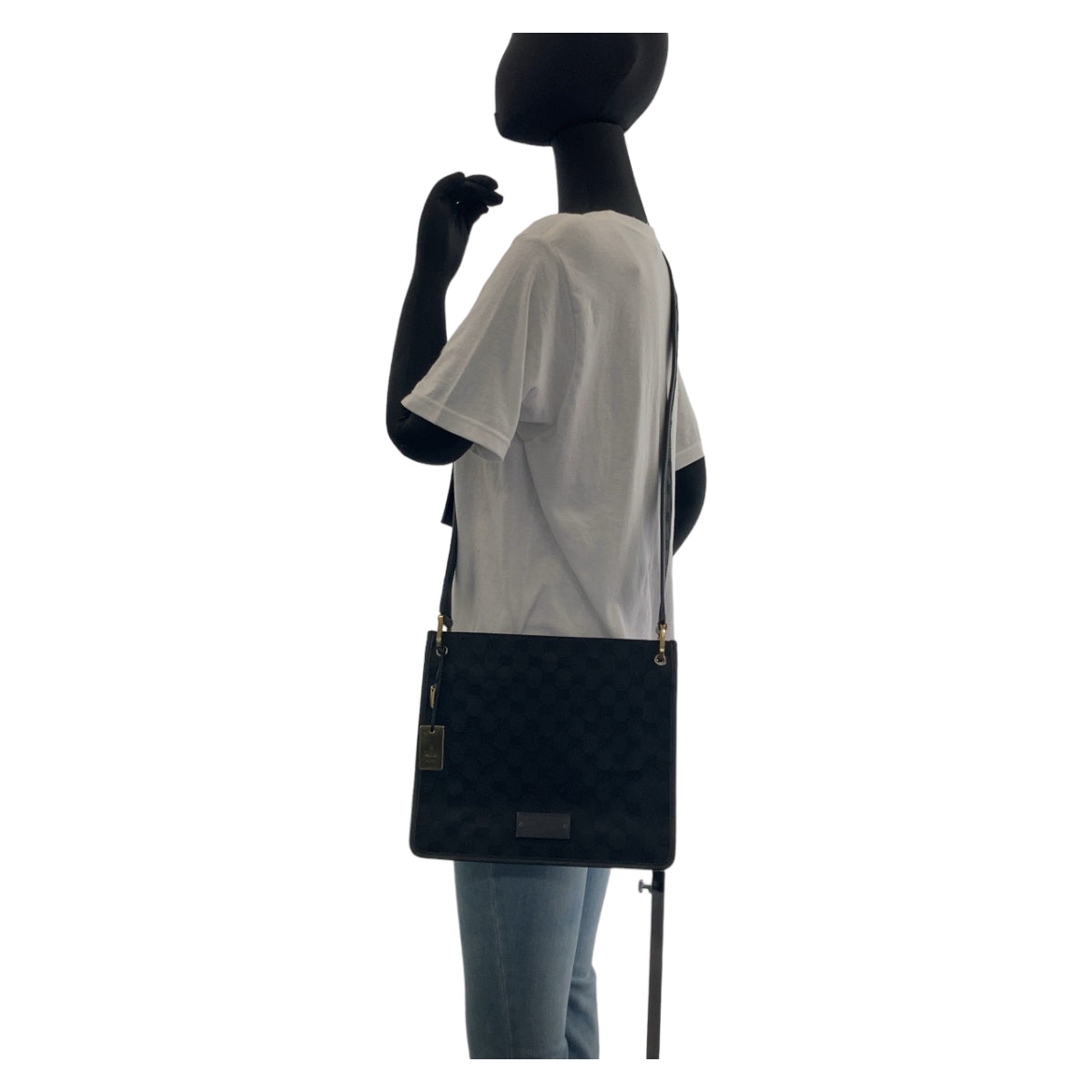 GUCCI Shoulder Bag 91762 GG canvas, leather Black Gold Metal Crossbody Shoulder Bag Pochette mens Used