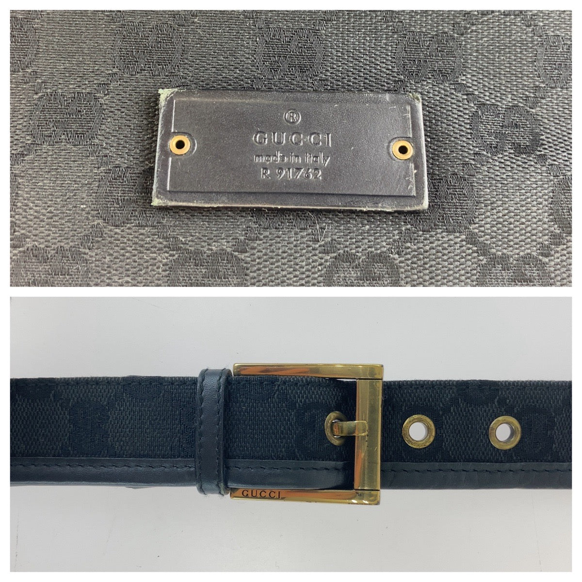GUCCI Shoulder Bag 91762 GG canvas, leather Black Gold Metal Crossbody Shoulder Bag Pochette mens Used